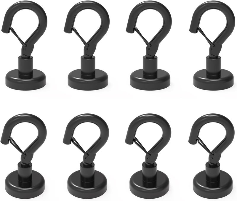 Ant Mag Black Magnetic Hooks Heavy Duty with Snap 22lbs Strong Magnet Hooks Great Hanging for Refrigerator, Cruise Cabin, Grill, Wreath,Kitchen,Office 8 Pack - Image 1